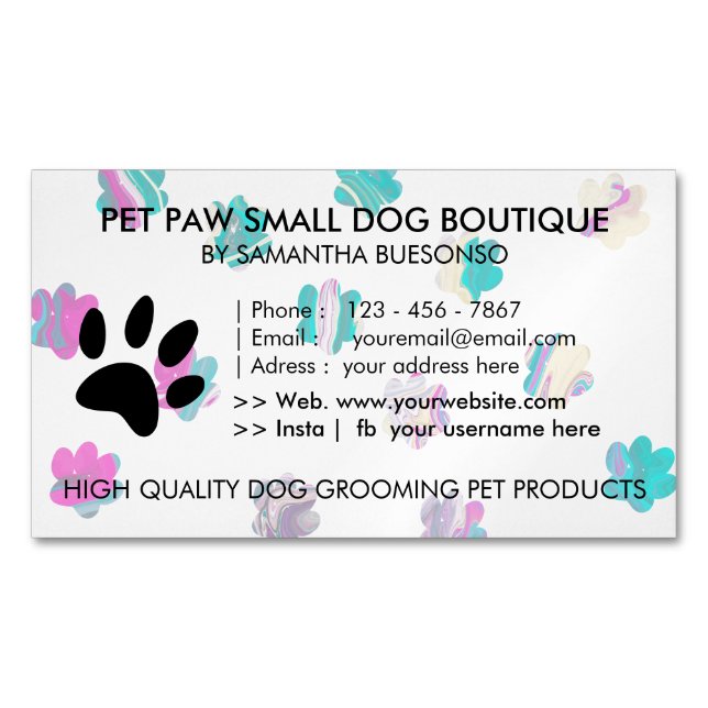 Paws dogs pet grooming 	Magnetic business card (Front)