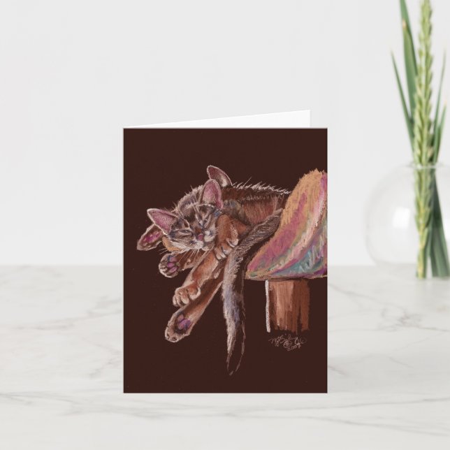 "Paws" Dozing Abyssinian Cats Card (Front)