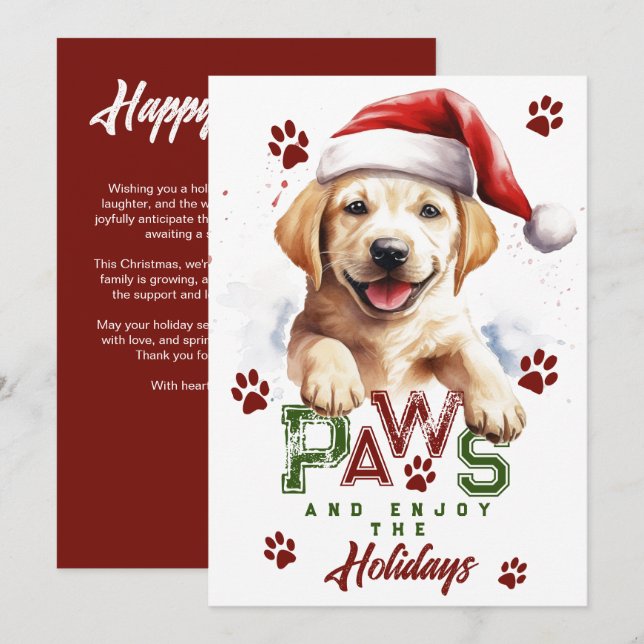 Paws Enjoy the Holidays Labrador Santa Hat Xmas Holiday Card (Front/Back)
