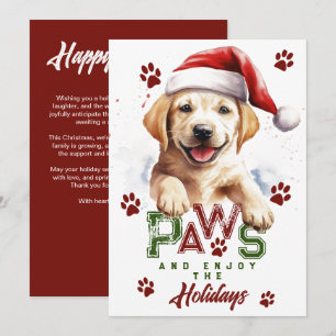 Paws Enjoy the Holidays Labrador Santa Hat Xmas Holiday Card