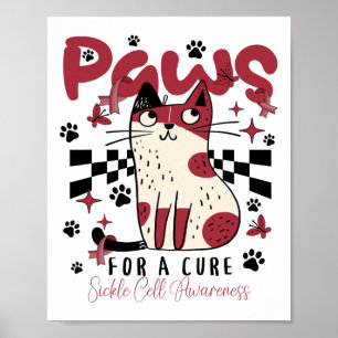 Paws For A Cure Sickle Cell Awareness Cat Lover Poster