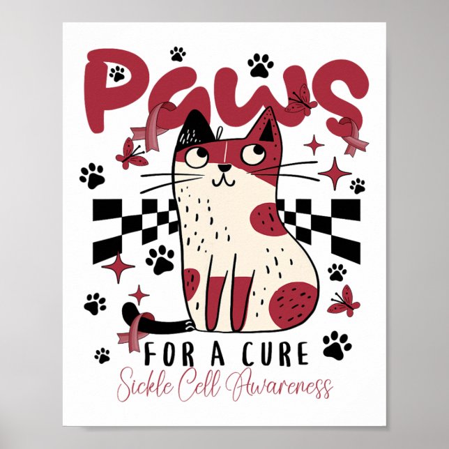 Paws For A Cure Sickle Cell Awareness Cat Lover  Poster (Front)