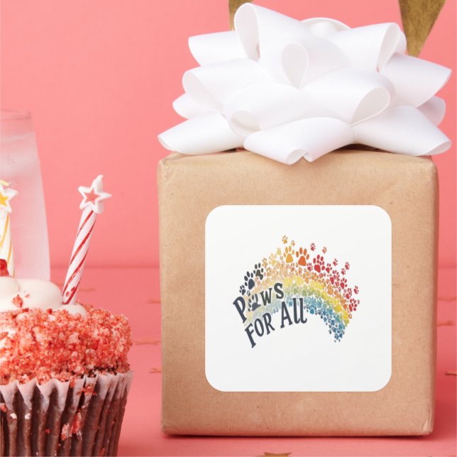 Paws for All – Rainbow Paw Print Unity  Square Sticker (Party)