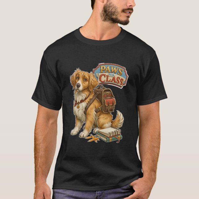 Paws For Class Funny Back To School Dog Backpack T-Shirt (Front)