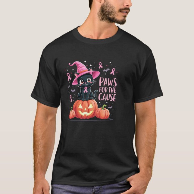 Paws For The Cause Breast Cancer Awareness Hallowe T-Shirt (Front)