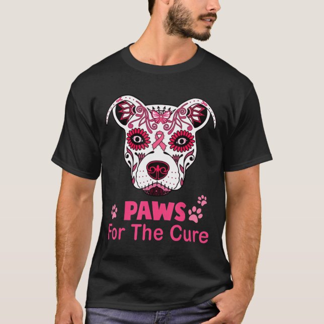 Paws For The Cure Breast Cancer Pitbull -New T-Shirt (Front)