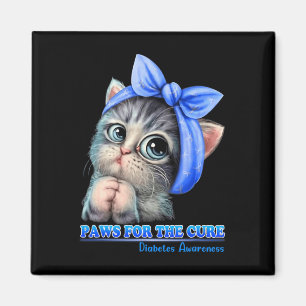 Paws For The Cure Diabetes Awareness Cute Cat Blue Magnet