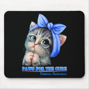 Paws For The Cure Diabetes Awareness Cute Cat Blue Mouse Mat