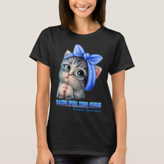 Paws For The Cure Diabetes Awareness Cute Cat Blue T-Shirt