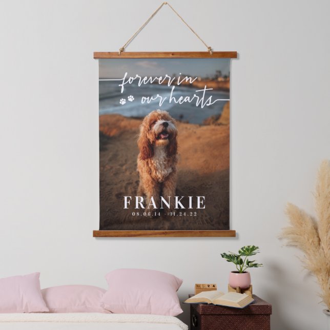 Paws Forever In Our Hearts Pet Photo Memorial Hanging Tapestry (Bedroom)