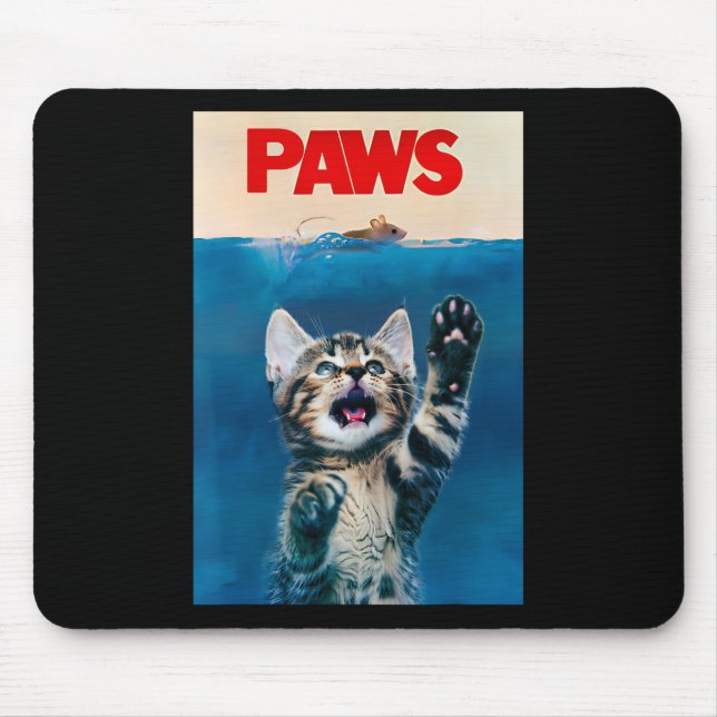Paws Funny Cat Parody Cat Lover Gift Kitten Shark  Mouse Mat (Front)