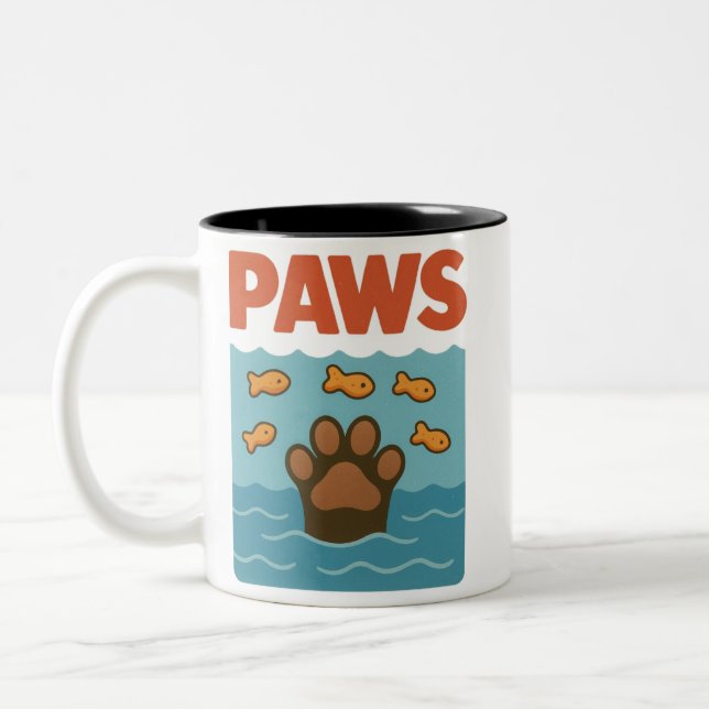 PAWS Funny Parody Retro Design Two-Tone Coffee Mug (Left)