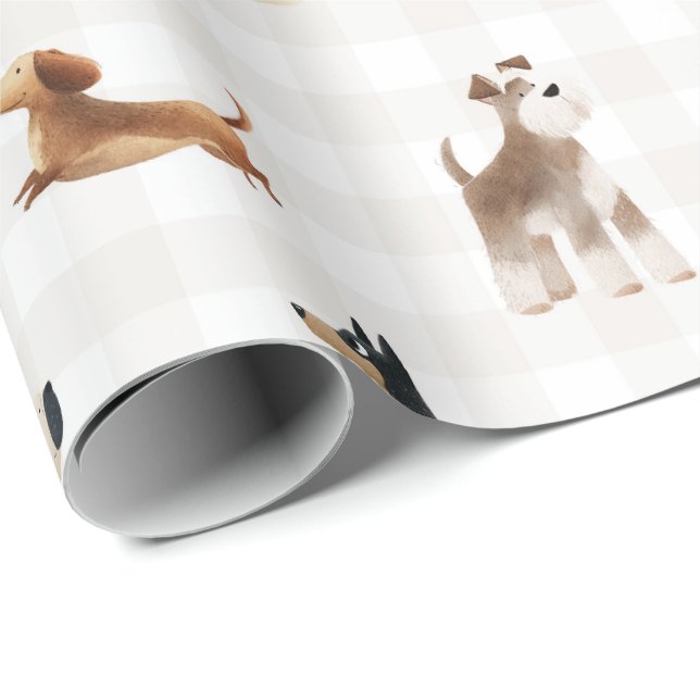 Paws Gingham lovely dogs  Wrapping Paper (Roll Corner)