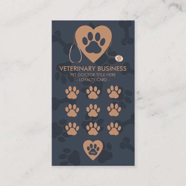 Paws Heart Stethescope Pet Doctor Veterinarian Loyalty Card (Front)
