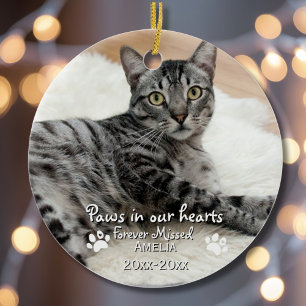 Paws in our Hearts Photo Pet Memorial,Custom Ceramic Tree Decoration