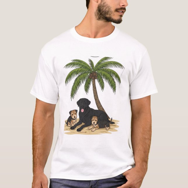 Paws in Paradise: Family of Dogs Treehouse Beach T-Shirt (Front)