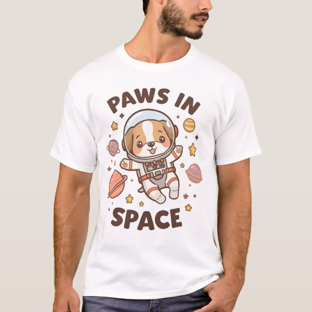 Paws in Space Funny Astronaut Cat T-Shirt – Cool  (Front)