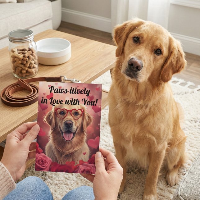 Paws-itively in Love Golden Retriever Valentine's  Card (Creator Uploaded)