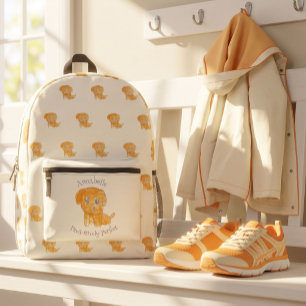 Paws-itively Perfect Cute Golden Puppy Dog Kid Art Printed Backpack