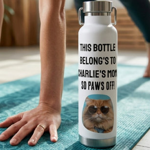 Paws Off Cat Mum Funny Saying Typography Photo Water Bottle