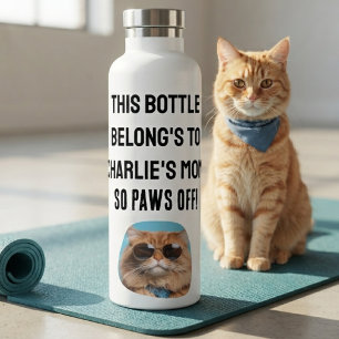 Paws Off Cat Mum Funny Saying Typography Photo Water Bottle