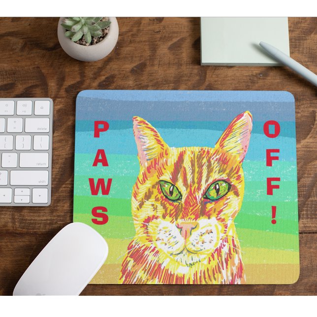 Paws Off ginger cat kittens tabby  Mouse Mat (Creator Uploaded)