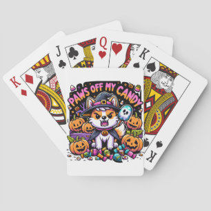 Paws Off My Candy Cute Halloween Cat in Witch Hat Playing Cards