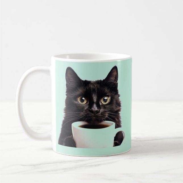 Paws Off My Coffee, Black Cat, Mint Colour, Custom Coffee Mug (Left)