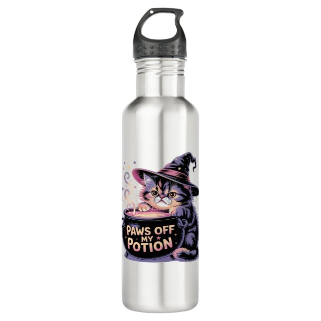 Paws Off My Potion, Kawaii Halloween Witch Cat Cla 710 Ml Water Bottle (Front)