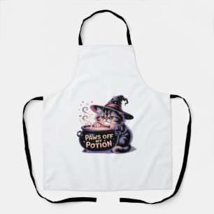 Paws Off My Potion, Kawaii Halloween Witch Cat Cla Apron
