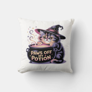 Paws Off My Potion, Kawaii Halloween Witch Cat Cla Cushion