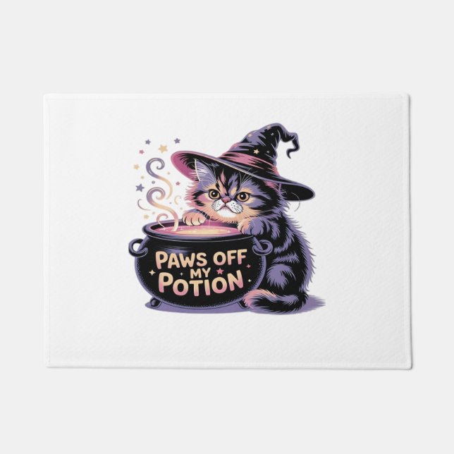 Paws Off My Potion, Kawaii Halloween Witch Cat Cla Doormat (Front)