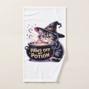 Paws Off My Potion, Kawaii Halloween Witch Cat Cla Hand Towel