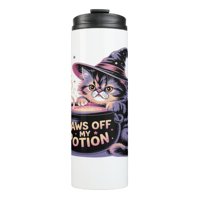 Paws Off My Potion, Kawaii Halloween Witch Cat Cla Thermal Tumbler (Front)