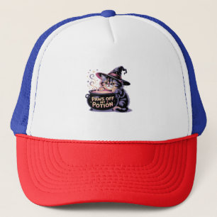 Paws Off My Potion, Kawaii Halloween Witch Cat Cla Trucker Hat
