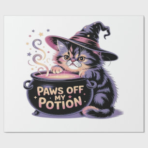Paws Off My Potion, Kawaii Halloween Witch Cat Cla Wrapping Paper
