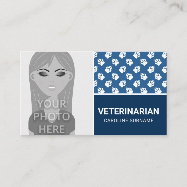 Paws On Blue & Your Own Photo Animal Veterinarian Business Card (Front)