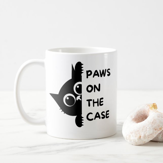 Paws On The Case Cat Mug – Funny Cat Lover Coffee  (With Donut)