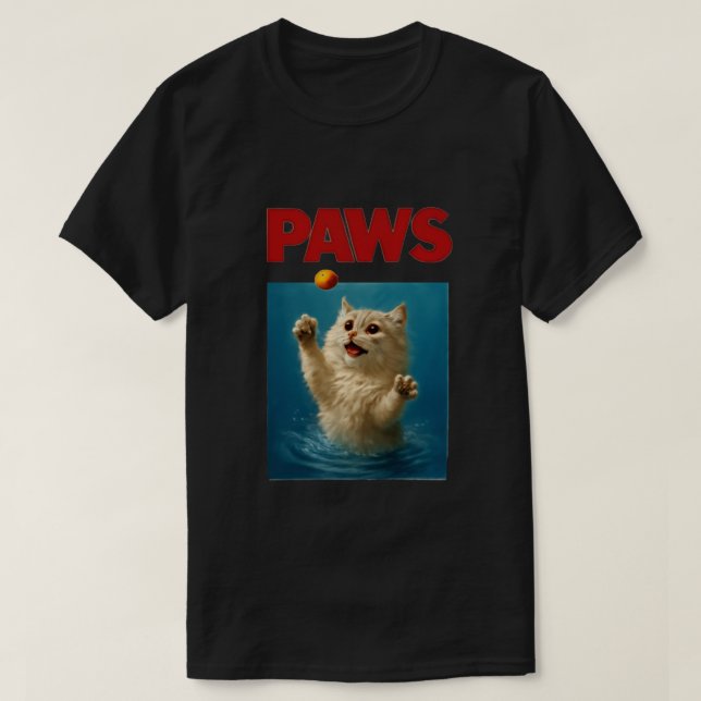 Paws Parody Black Cat Chasing a Cute Scared Mouse  T-Shirt (Design Front)