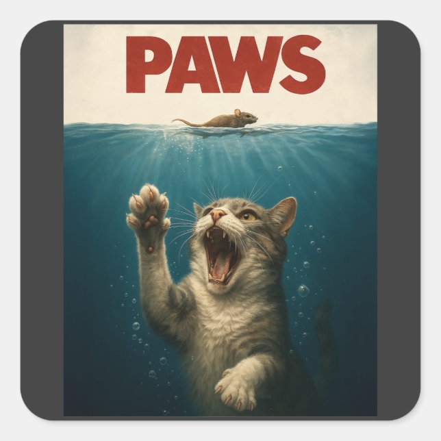 Paws Parody Cat Chasing a Cute Scared Mouse Square Sticker (Front)