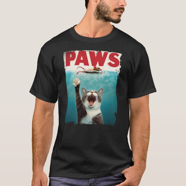 PAWS Parody Cat Mouse Humorous Cat Chasing Mouse K T-Shirt (Front)