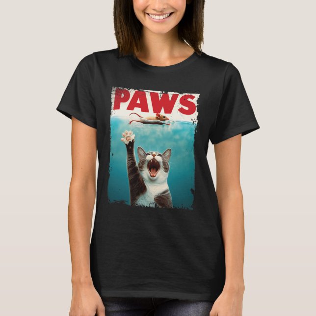 Paws Parody Cat Mouse Humourous Cat Chasing Mouse  T-Shirt (Front)