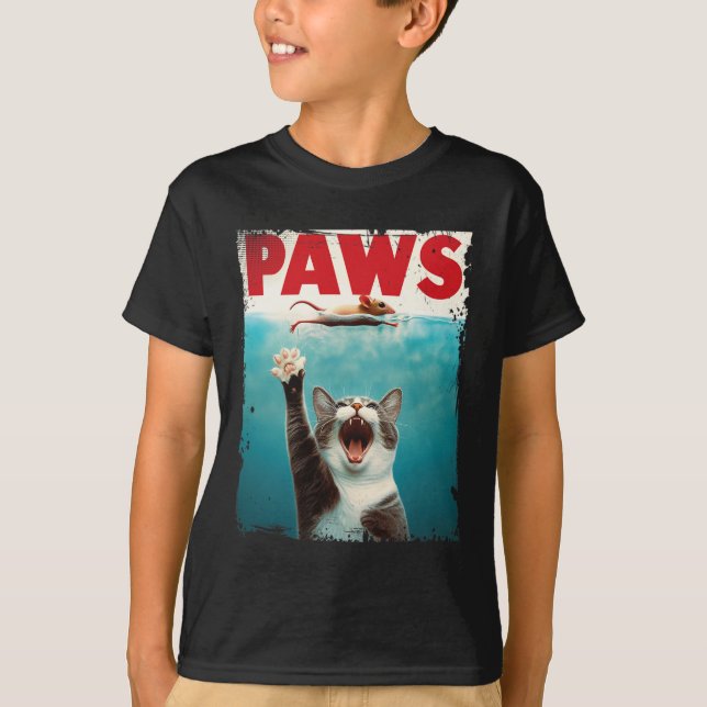 Paws Parody Cat Mouse Humourous Cat Chasing Mouse  T-Shirt (Front)
