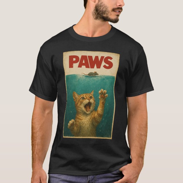 PAWS Parody Cat Mouse Humourous Cat Chasing Mouse  T-Shirt (Front)