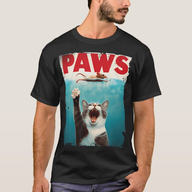 Paws Parody Cat Mouse Humourous Cat Chasing Mouse  T-Shirt (Front)