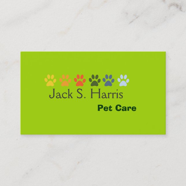 Paws Pea Green Pet Animal  Care Business Card (Front)