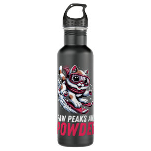 Paws Peaks and Powder Playful Skiing Cat Tee 710 Ml Water Bottle