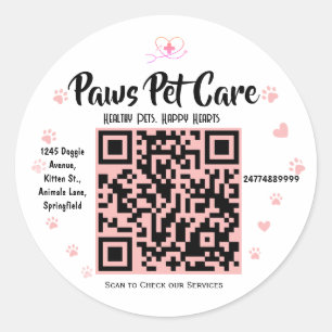 Paws Pet Care Pet Shop Logo Name Barcode Classic Round Sticker