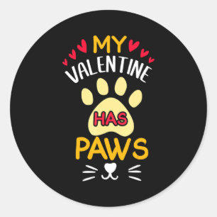Paws Pet Cat My Valentine Hearts Day Happy Valenti Classic Round Sticker