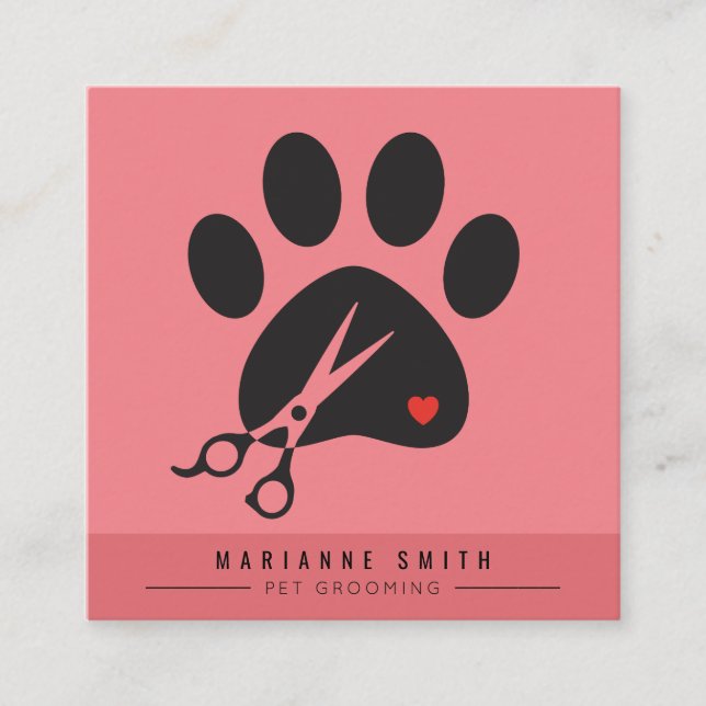 Paws Pet Grooming Salon Square Business Card (Front)